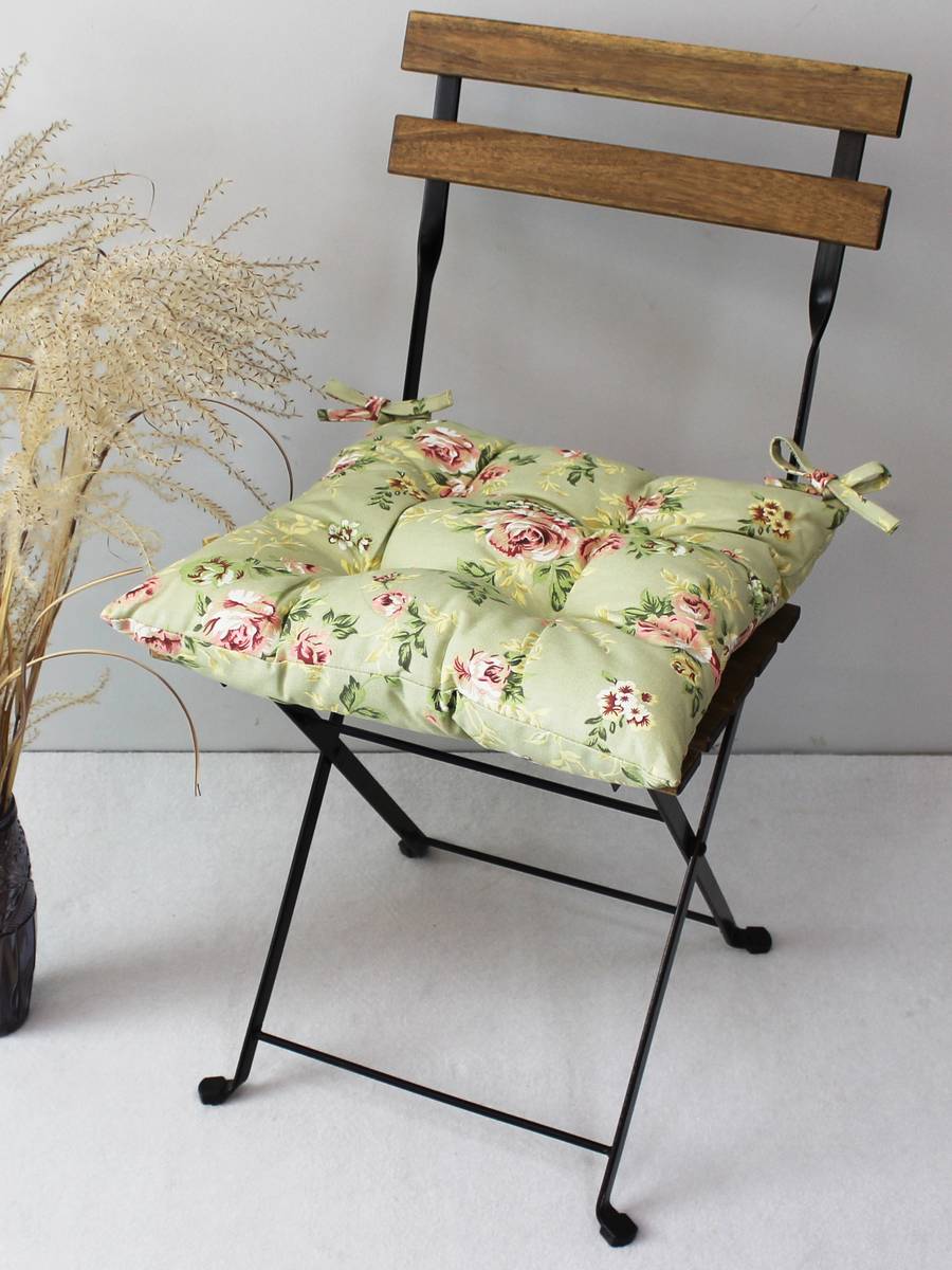 Подушка для сиденья HOMELY. ЦВЕТЫ НА САЛАТОВОМ 42x42. Каталог Матекс