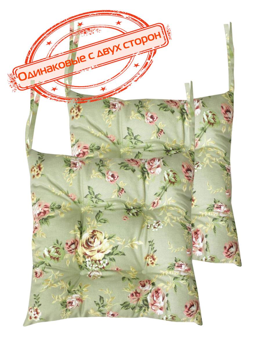 Подушка для сиденья HOMELY. ЦВЕТЫ НА САЛАТОВОМ 42x42. Каталог Матекс