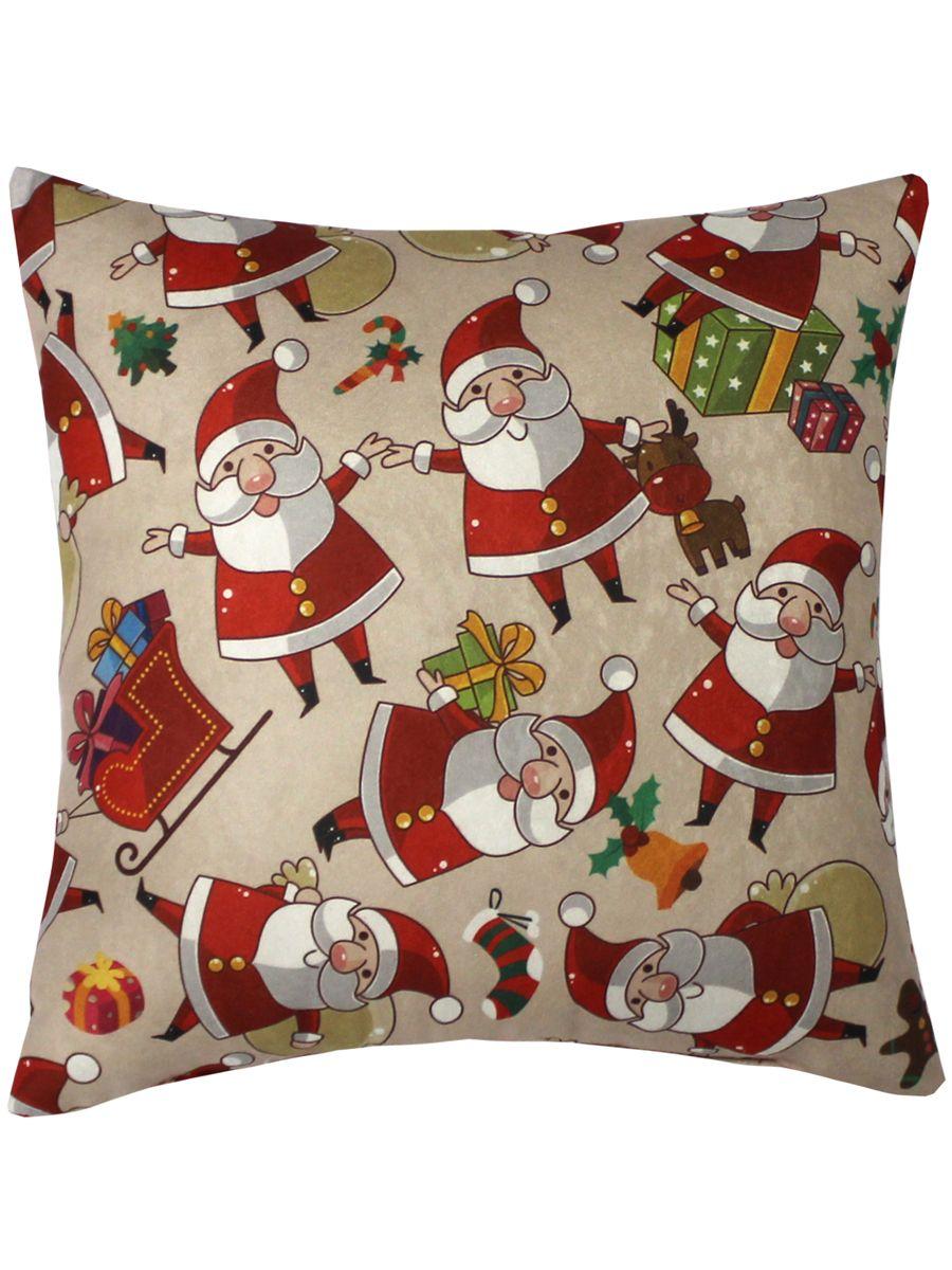 Подушка декоративная HAPPY NEW YEAR. CHRISTMAS. ДЕД МОРОЗ НА БЕЖЕВОМ. 33x33. Каталог Матекс