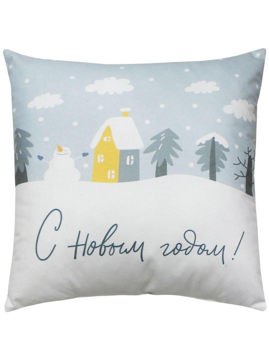 Подушка декоративная HAPPY NEW YEAR. WINTER. СНЕГОВИК И СНЕГ 33x33. Каталог Матекс