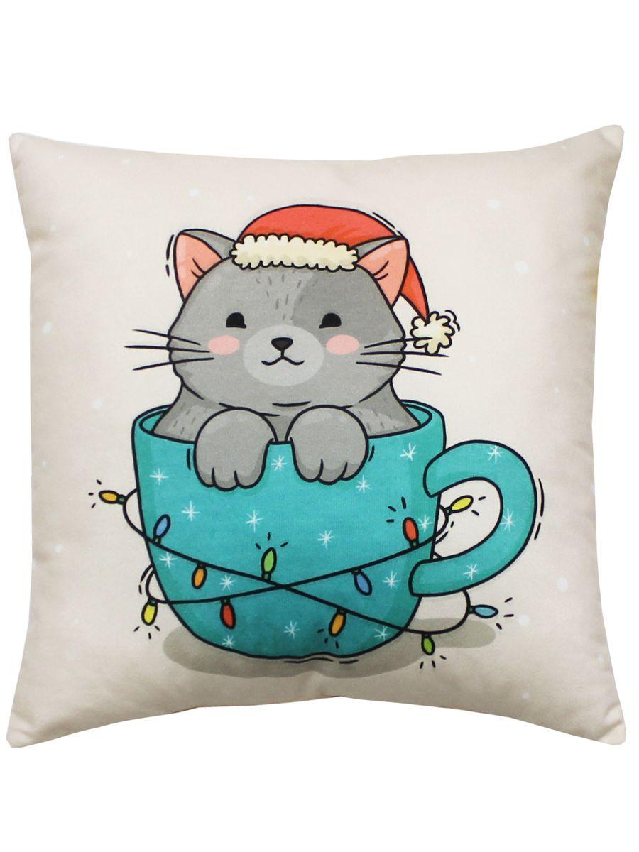 Подушка декоративная HAPPY NEW YEAR. WINTER. КОТ В КРУЖКЕ 33x33. Каталог Матекс Подушка декоративная HAPPY NEW YEAR. WINTER. КОТ В КРУЖКЕ 33x33. Каталог Матекс