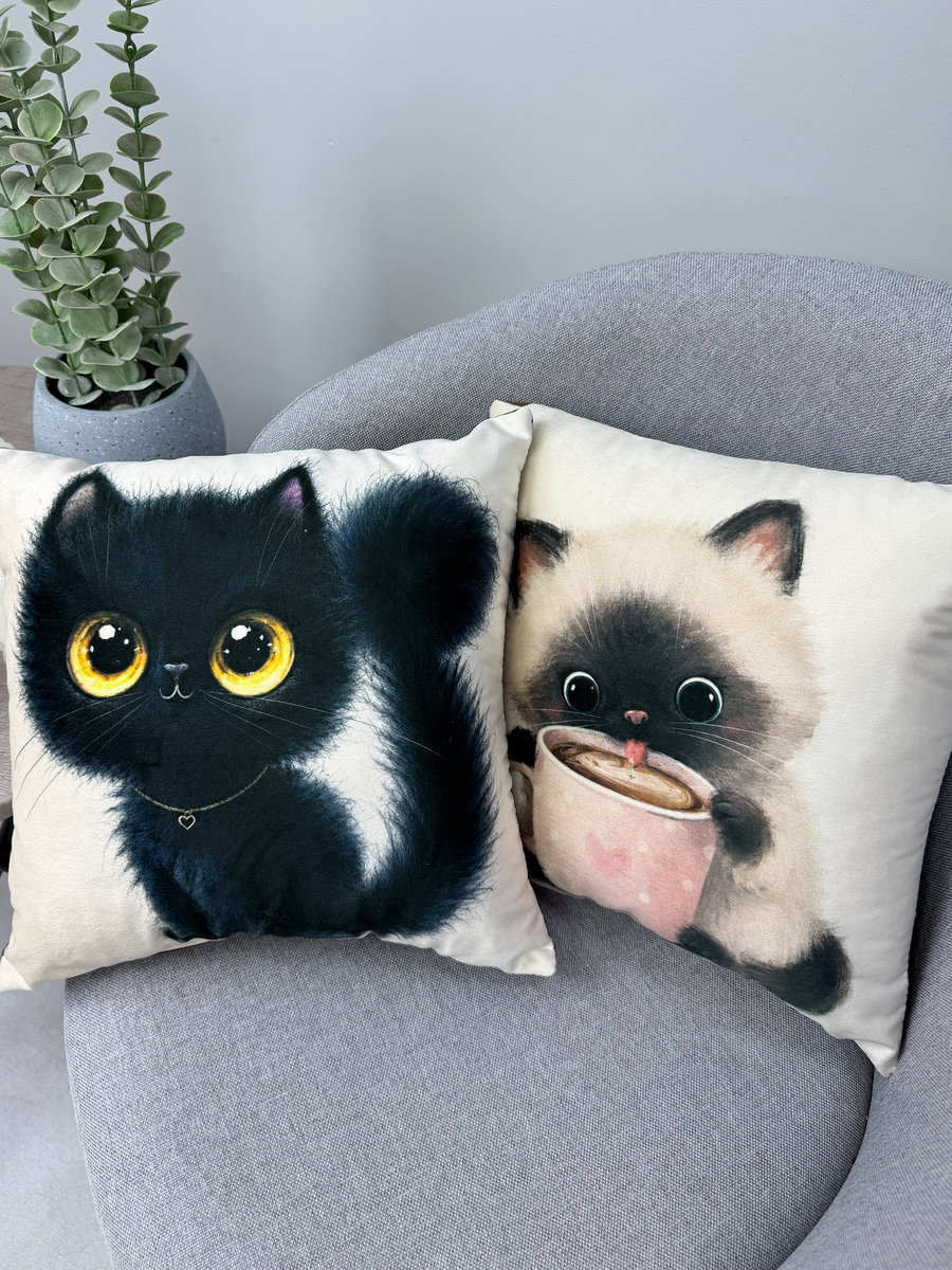 Подушка декоративная FLUFFY. КОТИК И КОФЕЕК 33x33. Каталог Матекс