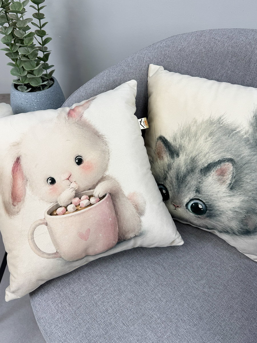 Подушка декоративная FLUFFY. ЗАЙКА И КОФЕЕК 33x33. Каталог Матекс