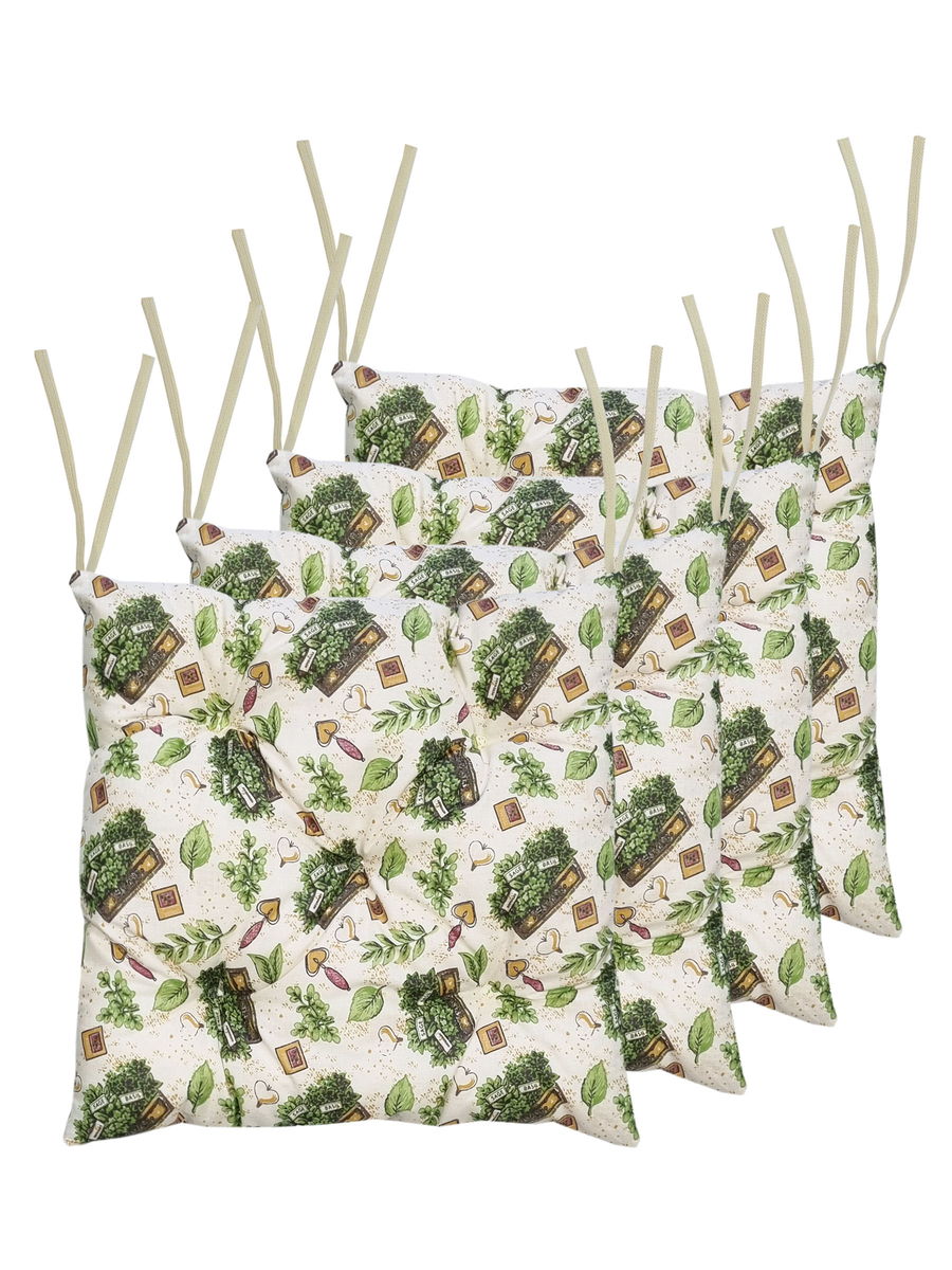 Подушка для сидения HOMELY. ЛИСТОЧКИ ЗЕЛЕНЫЕ (Комплект 4шт.)  42x42. Каталог Матекс