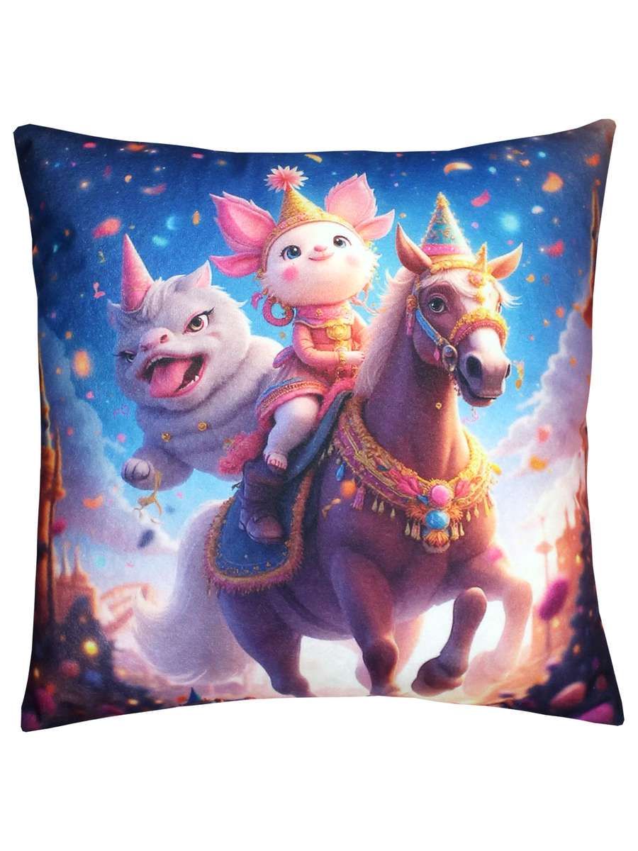 Подушка декоративная HAPPY NEW YEAR. МУЛЬТЯШКИ НА ЕДИНОРОГЕ 33x33. Каталог Матекс