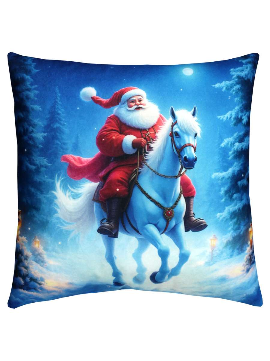 Подушка декоративная HAPPY NEW YEAR. ДЕД МОРОЗ НА ЛОШАДИ 33x33. Каталог Матекс