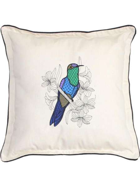 Подушка декоративная BIRDS  48x48  КОЛИБРИ  Артикул 01-522  Цвет: Белый, зеленый  Палитра: Белый, Синий 