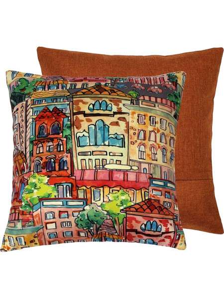 Подушка декоративная TRAVEL 38x38 РИСОВАННЫЙ ГОРОД Артикул 08-644 Цвет: Паприка Палитра: Красный