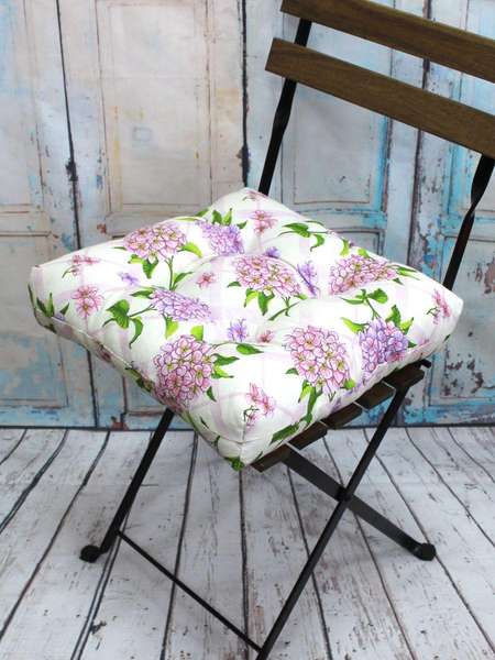 Подушка для сидения PRINTED  40x40  ГОРТЕНЗИЯ  Артикул 15-611  Цвет: Фиолетовый, зеленый,молочный 