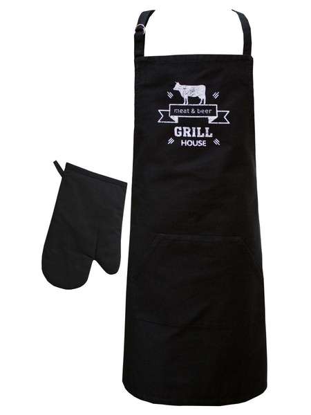 Кухонный текстиль BBQ  85x70;32x22  ИЗДЕЛИЕ КУXОННОЕ, КОМПЛЕКТ ВАРЕЖКА И ФАРТУК . GRILL BEEF  Артикул 24-149  Цвет: черный 