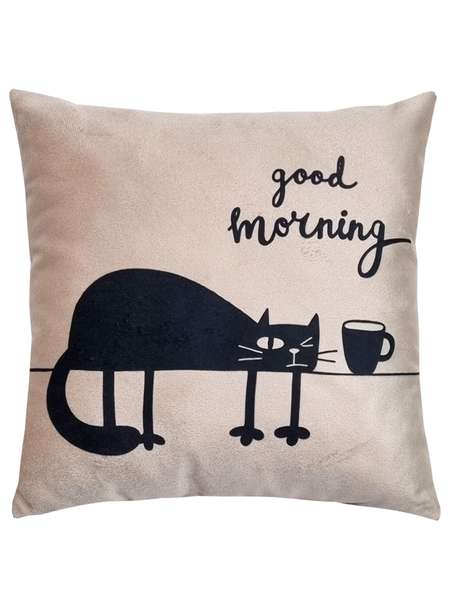 Подушка декоративная MEOW  35x35  Артикул 28-178  Цвет: кофейный, чернильный  Палитра: Бежевый, Черный 