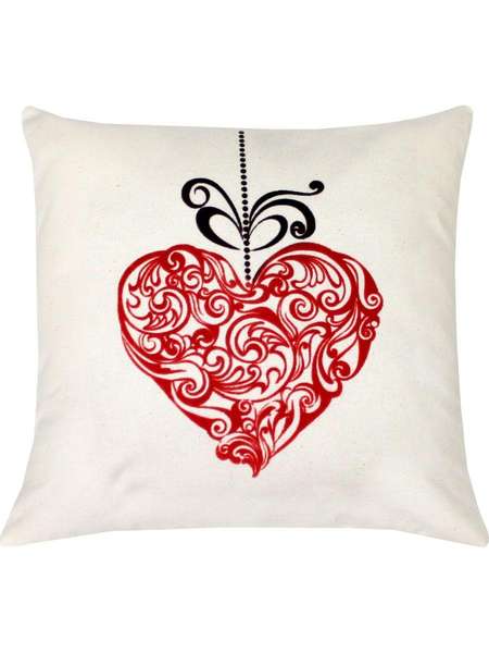 Подушка декоративная LOVE STORY  40x40  СЕРДЦЕ ИЗ КРУЖЕВ  Артикул 29-571  Цвет: Молочный красный 