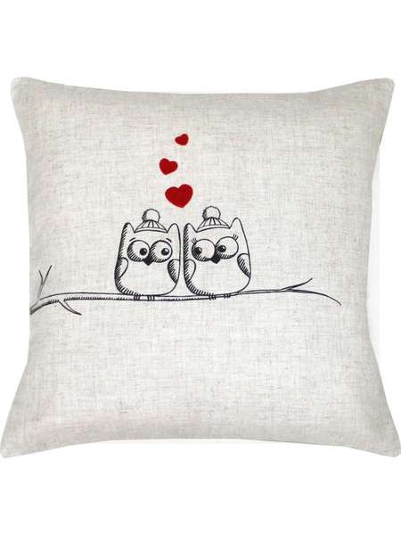 Подушка декоративная LOVE STORY  40x40  LINE ВЛЮБЛЕННЫЕ СОВЫ  Артикул 29-885  Цвет: Серый черный  Палитра: Бежевый, Черный 