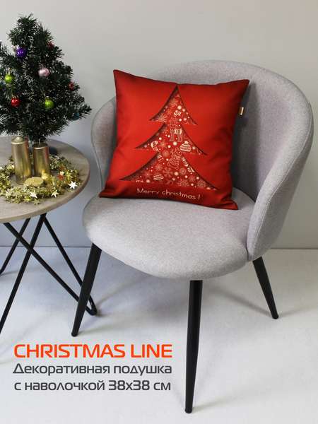 Подушка декоративная HAPPY NEW YEAR 38x38 CHRISTMAS. КРАСНАЯ ЕЛКА. Артикул 37-668 Цвет: Красный Палитра: Красный