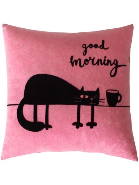 Подушка декоративная MEOW  35x35  Артикул 37-859  Цвет: светло-розовый, чернильный  Палитра: Розовый, Черный 
