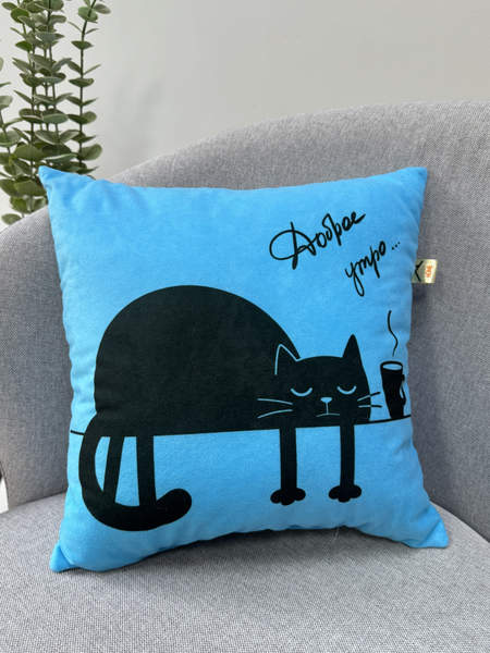 Подушка декоративная MEOW  35x35  Артикул 37-866  Цвет: голубой, чернильный 