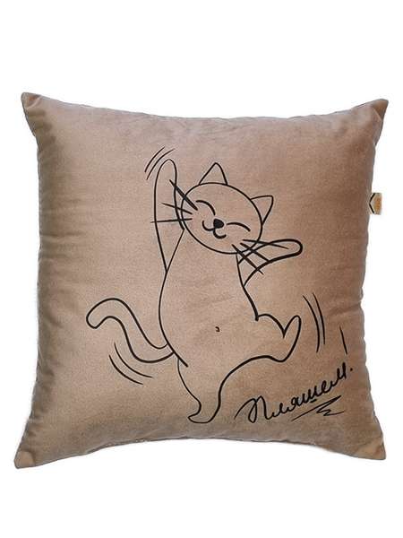 Подушка декоративная MEOW  35x35  Артикул 37-927  Цвет: кофейный, иссиня-черный  Палитра: Бежевый, Черный 