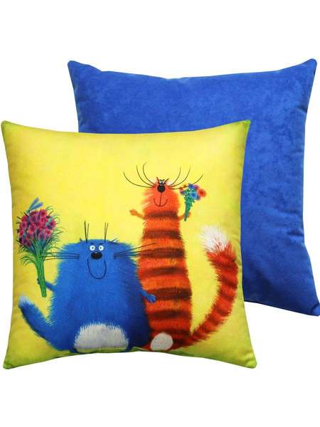 Подушка декоративная KOTOKLISM 33x33 ТОВАРИЩИ Артикул 52-074 Цвет: горчичный, синий