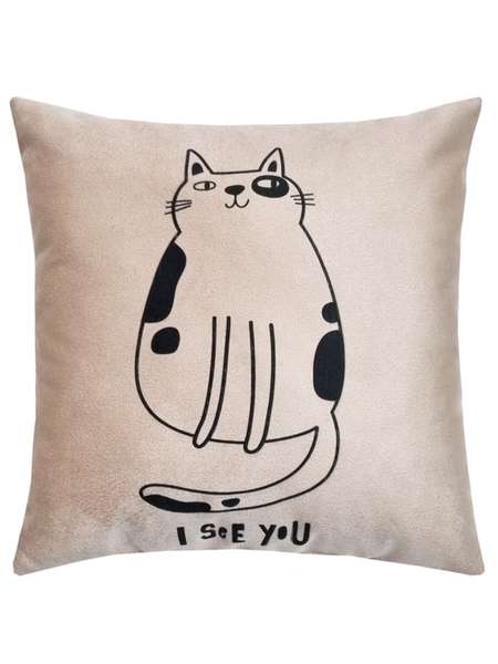 Подушка декоративная MEOW  35x35  I SEE YOU  Артикул 58-540  Цвет: Бежевый, черный  Палитра: Бежевый, Черный 