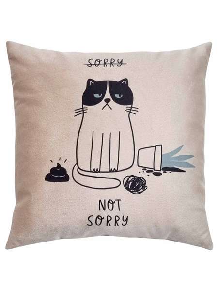 Подушка декоративная MEOW  35x35  NOT SORRY  Артикул 58-557  Цвет: Бежевый, хром  Палитра: Бежевый, Черный 