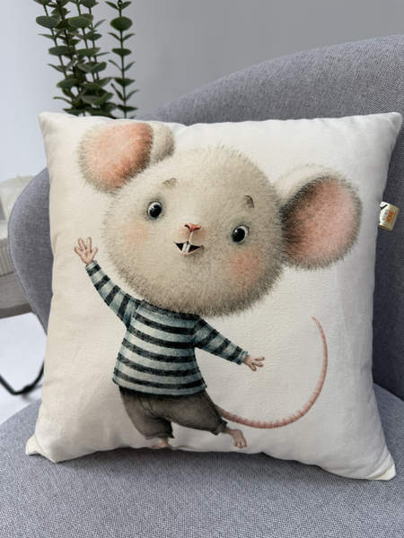 Подушка декоративная FLUFFY  33x33  МЫШОНОК  Артикул 61-595  Цвет: белый, мятный 