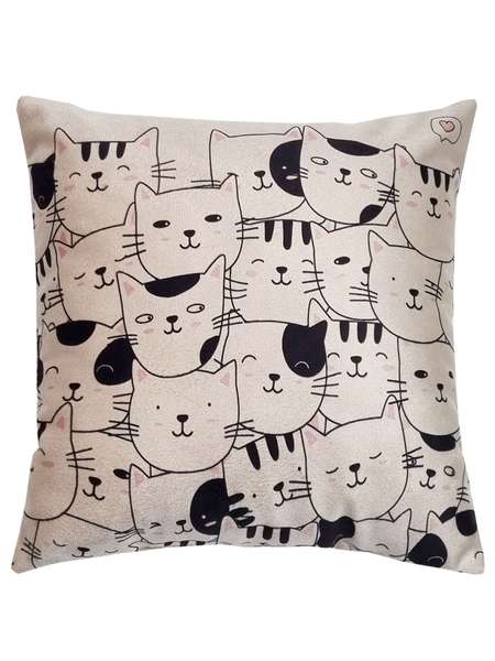 Подушка декоративная MEOW  35x35  КОТИКИ  Артикул 62-714  Цвет: кофейный, черный, розовый  Палитра: Бежевый, Черный 
