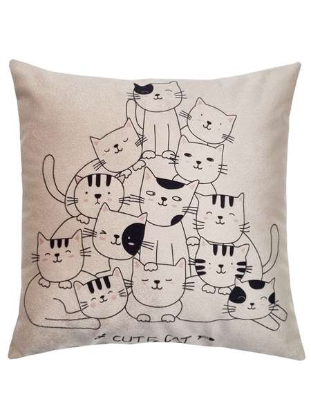 Подушка декоративная MEOW  35x35  CUTE CAT  Артикул 62-721  Цвет: кофейный, черный, темно-розовый  Палитра: Бежевый, Черный 