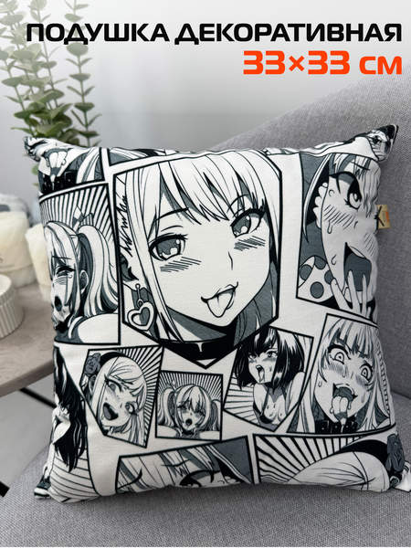Подушка декоративная ANIME 33x33 GIRLS Артикул 63-377 Цвет: черный, белый, серый Палитра: Белый, Серый, Черный